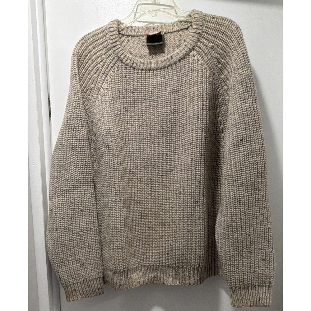 Vintage Carraig Donn Pure Wool Fisherman Sweater Beige Fleck Irish Knit Men L